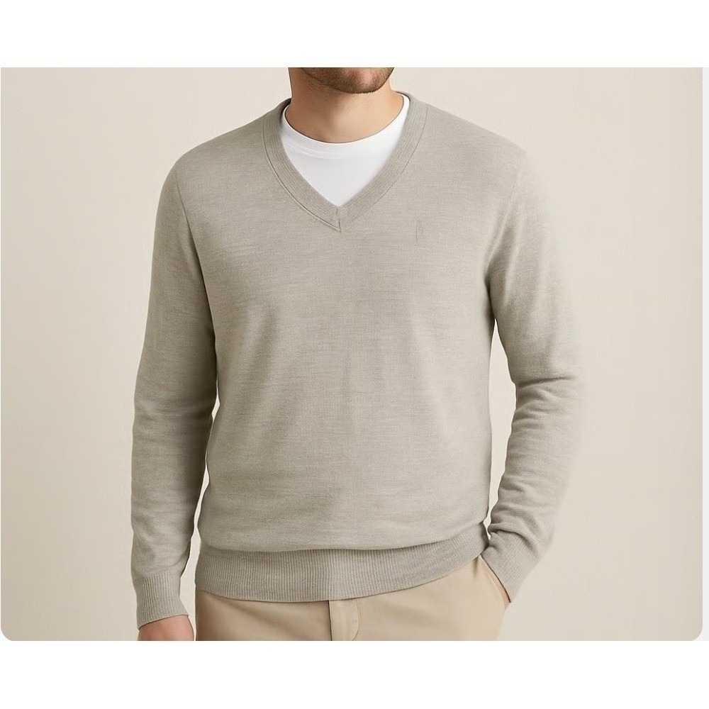 Express V-Neck‎ Sweater Men Small Light Gray Merino Wool Minimalist Professional